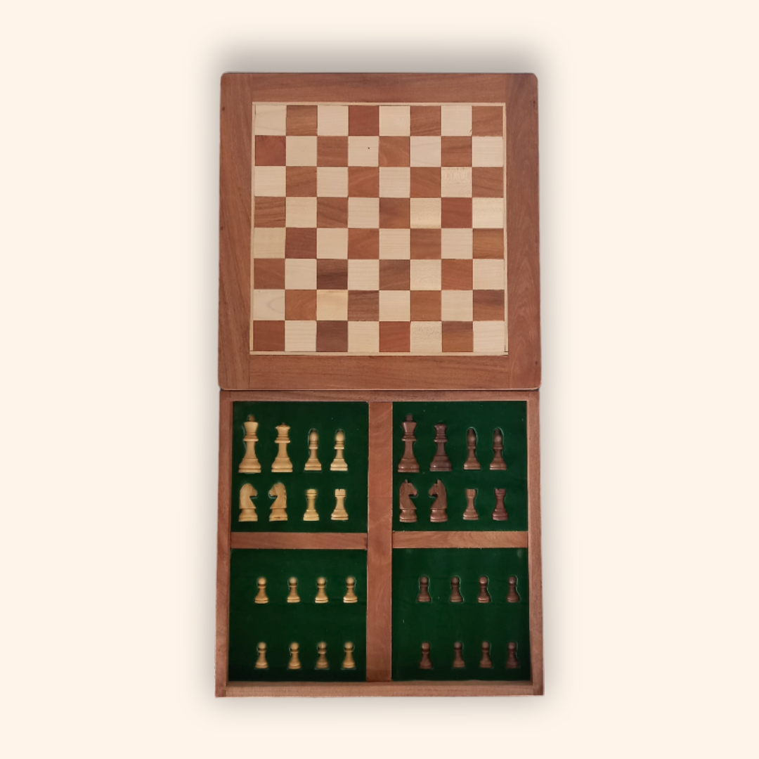 Wooden Chess Set with Weighted and Magnetic Pieces Interior Storage